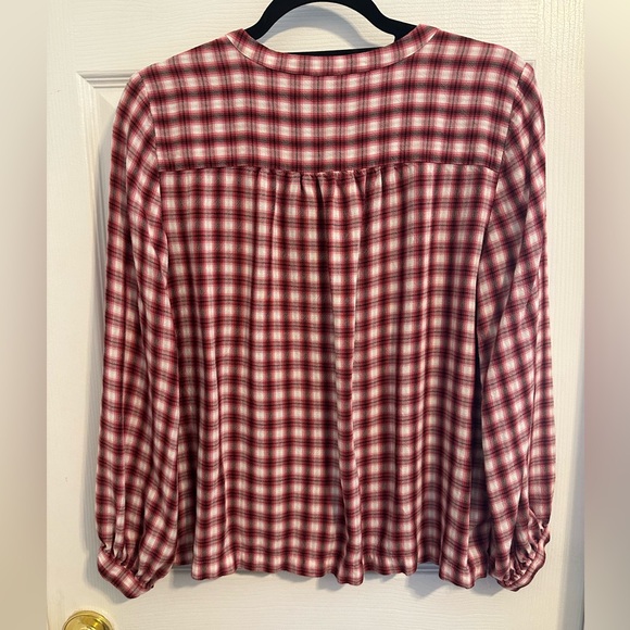 โค๏ธ BOGO Brick Red Plaid peasant style blouse Size Medium - Picture 4 of 10